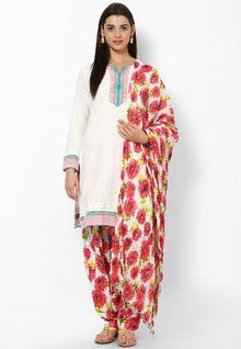 Stri White Printed Patiala Salwar With Dupatta women