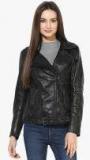 Strop Black Solid Leather Jacket Women