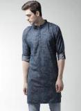 Style Quotient Men Blue Printed Denim Straight Kurta Men