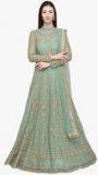 Stylee Lifestyle Green & Gold Embroidered Net Semi Stitched Dress Material Women