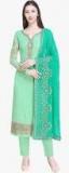 Stylee Lifestyle Green & Gold Embroidered Poly Georgette Semi Stitched Dress Material Women