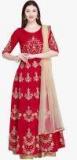 Stylee Lifestyle Maroon & Gold Embroidered Raw Silk Semi Stitched Dress Material Women