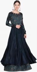 Stylee Lifestyle Navy Blue Satin Embroidered Gown