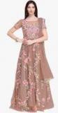 Stylee Lifestyle Peach & Grey Embroidered Net Semi Stitched Dress Material Women