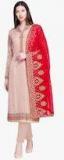 Stylee Lifestyle Pink & Gold Embroidered Poly Georgette Semi Stitched Dress Material Women