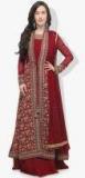 Stylee Lifestyle Red Embroidered Poly Georgette Semi Stitched Dress Material Women