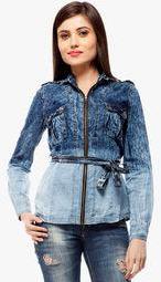 Stylestone Blue Washed Denim Jacket With Belt Women