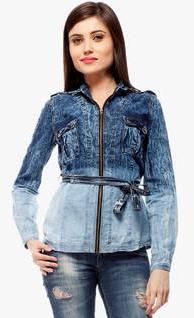 Stylestone Blue Washed Denim Jacket With Belt women