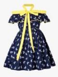 Stylo Bug Navy Blue Self Design Casual Dress girls