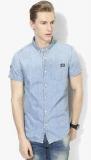 Superdry Blue Printed Slim Fit Casual Shirt Men