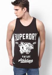 Superdry Coffee Solid Round Neck Vest Men