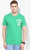 Superdry Green Printed Slim Fit Round Neck T Shirt men