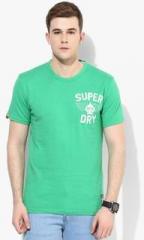 Superdry Green Printed Slim Fit Round Neck T Shirt men