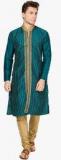 Svanik Green Striped Kurta Pyjama men