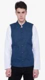 Svanik Navy Blue Printed Waistcoat men