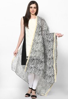 Svarikaa Black Printed Dupatta women