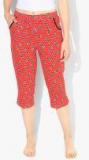 Sweet Dreams Coral Red & White Printed Regular Fit Capri Women