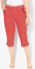 Sweet Dreams Coral Red & White Printed Regular Fit Capri women