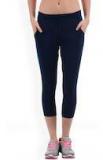 Sweet Dreams Navy Blue Solid Sports Capris Women