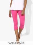 Sweet Dreams Pack Of 2 Navy Blue & Pink Solid Leggings Women