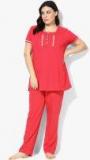 Sweet Dreams Red Solid Night Suit Women