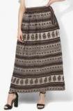 Taavi Beige & Brown Ajrakh Hand Block Print Wrap Maxi Skirt With Tie Up Detail Women