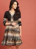 Taavi Black & Beige Ikat A Line Tiered Kurta Women