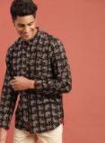 Taavi Black Hand Block Print Legacy Casual Shirt With Roll Up Sleeves Men