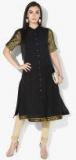 Taavi Black Solid Kasavu A Line Kurta With Cold Shoulders Women