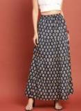 Taavi Blue Block Print Legacy A Line Maxi Flared Skirt Women