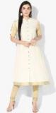 Taavi Off White Solid Kasavu A Line Kurta with Cold Shoulders women