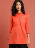 Taavi Orange & Gold Coloured Striped South Cotton Woven Legacy Top With Pocket Women