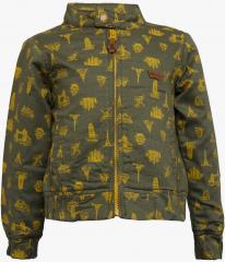 Tales & Stories Green Printed Winter Jacket boys