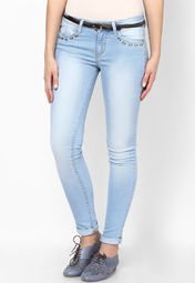 Tarama Aqua Blue Solid Jeans Women