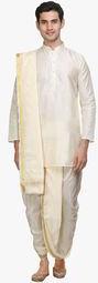 Tattva From Mark Anderson Cream Solid Kurta Dhoti Set Men