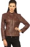 Teakwood Brown Solid Leather Jacket Women