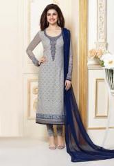 Thankar Grey Embroidered Dress Material women