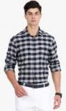 The Bear House Navy Blue Checked Regular Fit Formal Shirt Men