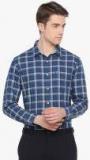 The Bear House Navy Blue Regular Fit Checked Formal Shirt Men