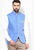 The Design Factory Solid Aqua Blue Ethnic Jacket Men