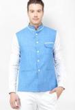 The Design Factory Solid Aqua Blue Nehru Jacket Men