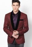 The Design Factory Solid Maroon Blazer Men