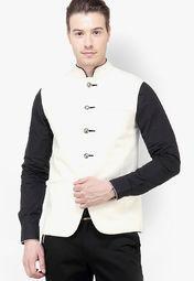 The Design Factory Solid Off White Nehru Jacket men