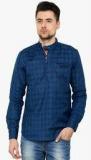 The Indian Garage Co Blue Checked Slim Fit Kurta Men