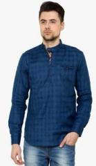 The Indian Garage Co Blue Checked Slim Fit Kurta men