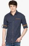 The Indian Garage Co Navy Blue Printed Slim Fit Casual Shirt Men