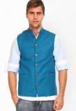 The Indian Garage Co Solid Blue Waistcoat Men