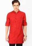 The Indian Garage Co Solid Red Kurta Men