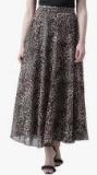 The Vanca Beige Printed Flared Maxi Skirt Women