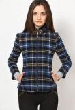 The Vanca Blue Checked Winter Jackets Women